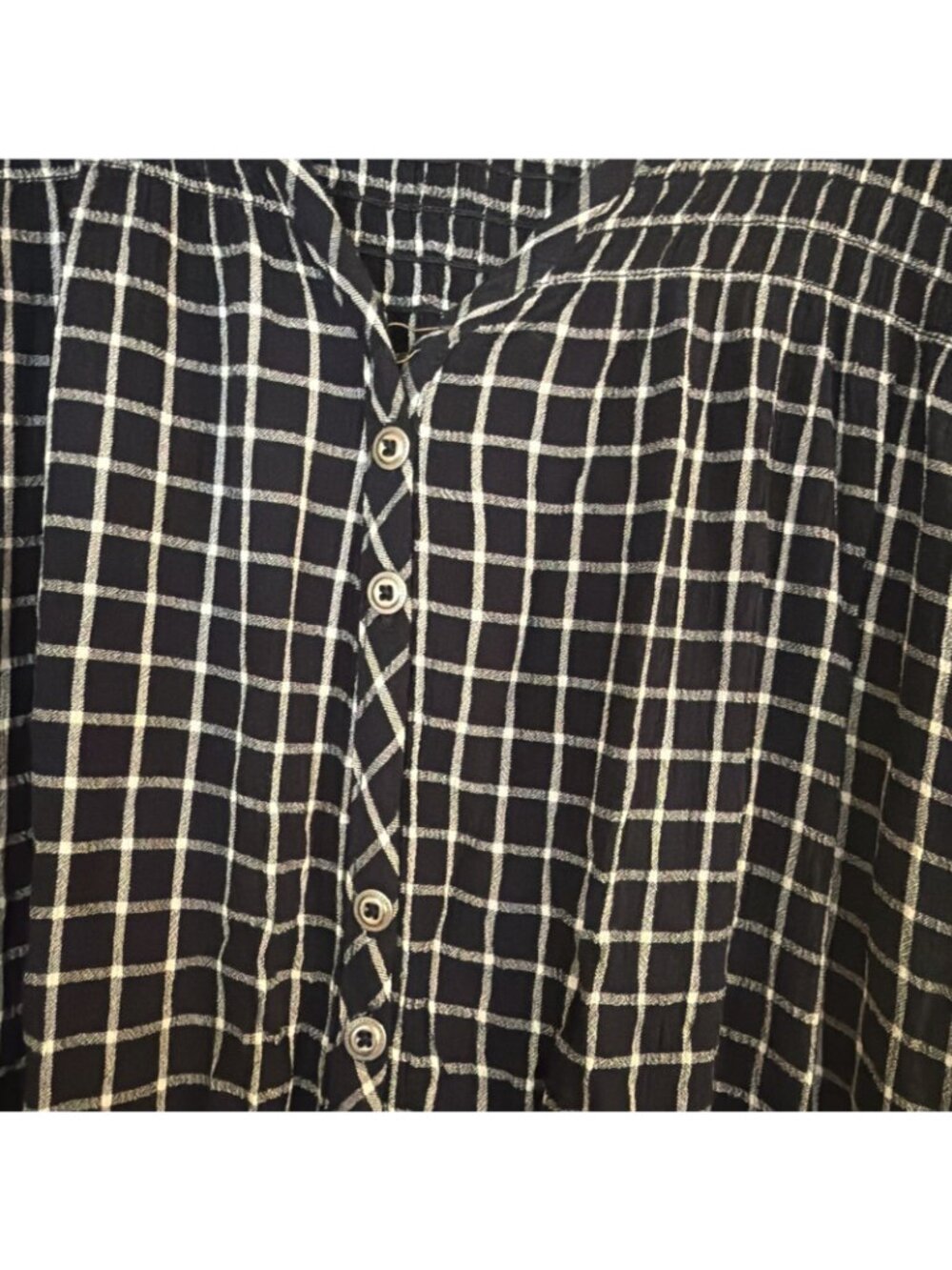 Anthropologie Maeve Dress Size Medium Sara Black Window Pane Viscose Smocked - Picture 4 of 11
